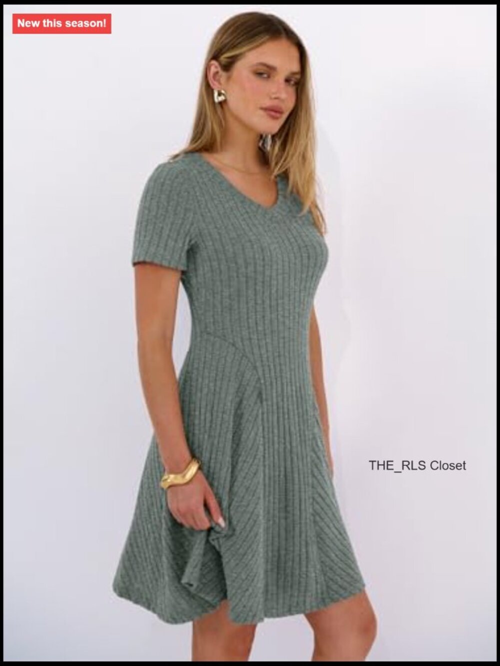 Ribbed Knit V-Neck A-Line Mini Dress Casual Summer Swing - Picture 4 of 7